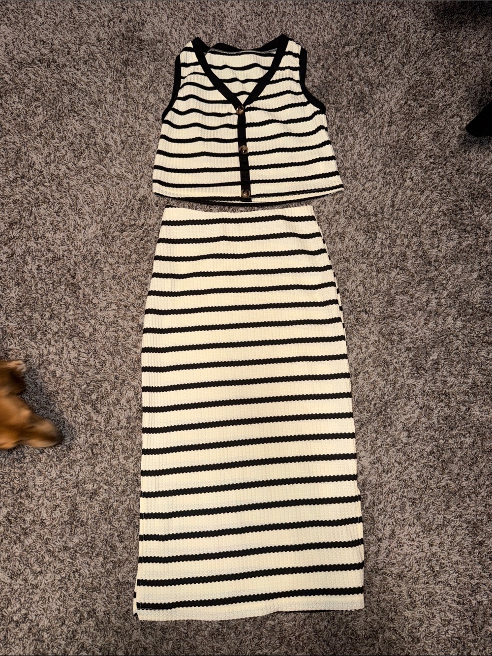 SHEIN Black and White Striped Midi Skirt Set